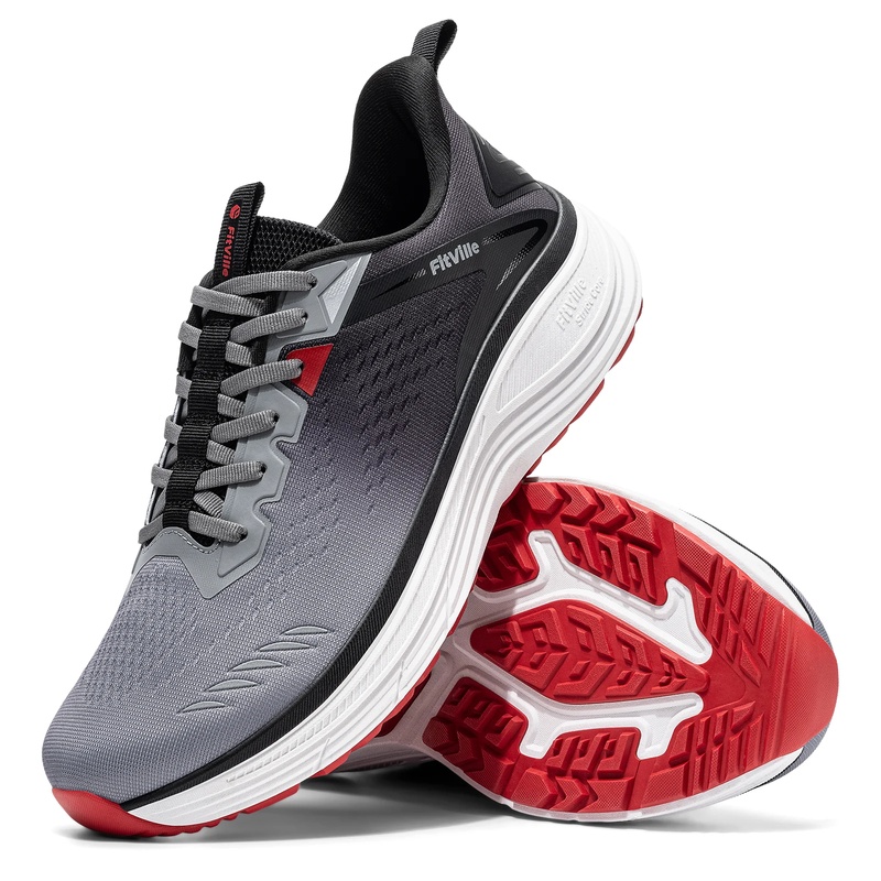 Wide Toe Box Running Sneakers - รองเท้าผ้าใบกีฬาสำหรับผู้ชาย Fitville ดีไซน์หัวรองเท้ากว้างพิเศษ รองเท้าวิ่งสำหรับผู้ชาย ตาข่ายระบายอากาศ กันลื่น