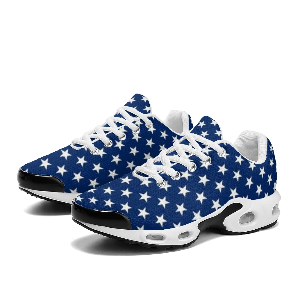 Breathable Mesh Athletic Shoes - รองเท้าผ้าใบลำลองพื้นรองเท้าแบบมีเบาะอากาศ ลายดาวห้าแฉกสีน้ำเงินและดำ ระบายอากาศได้ดี สำหรับผู้ชายและผู้หญิง