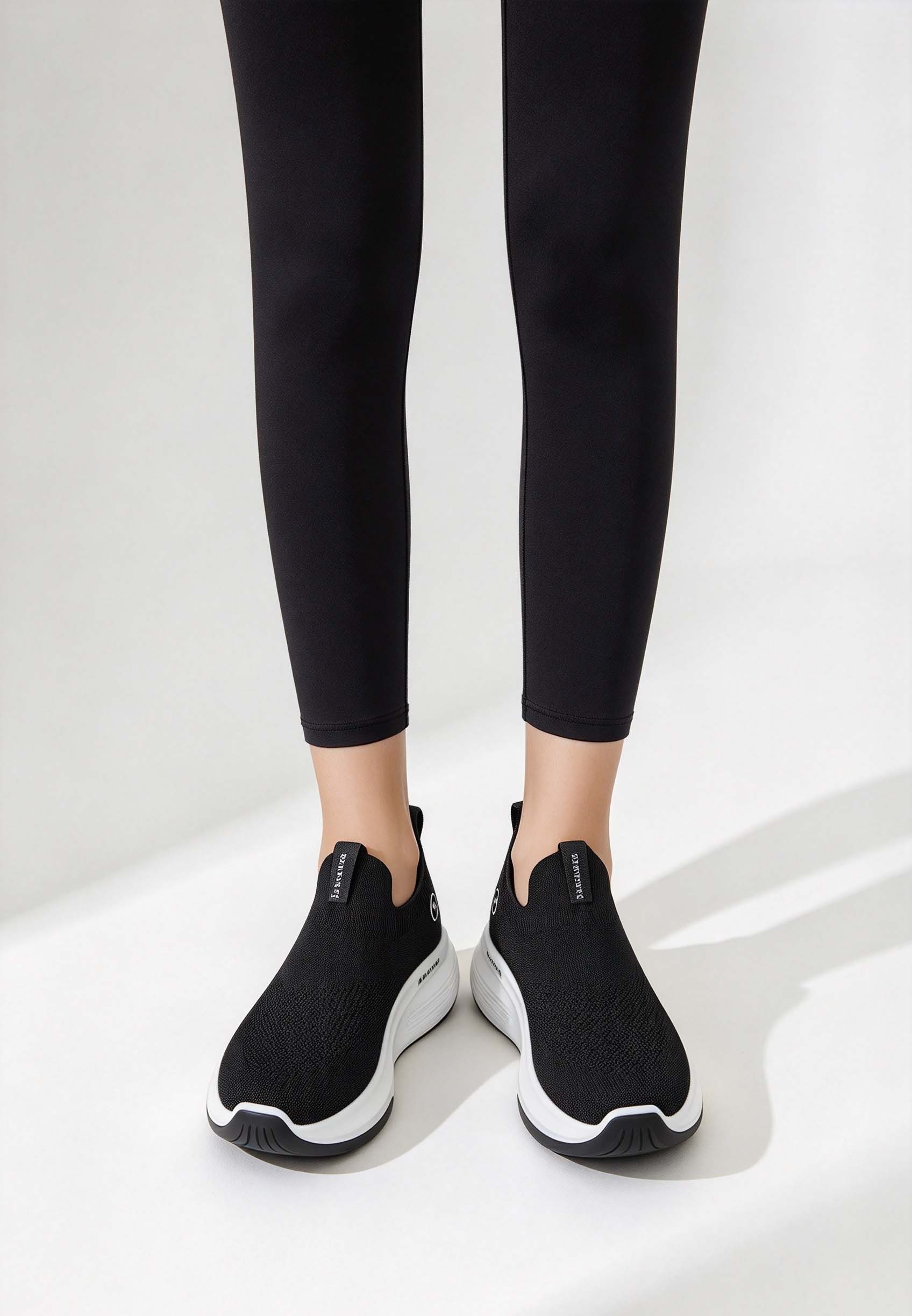 รองเท้าผ้าถักแบบมีพื้นหนาสำหรั - Knit Fabric Lace Up Sneakers บทวิจารณ์และราคา